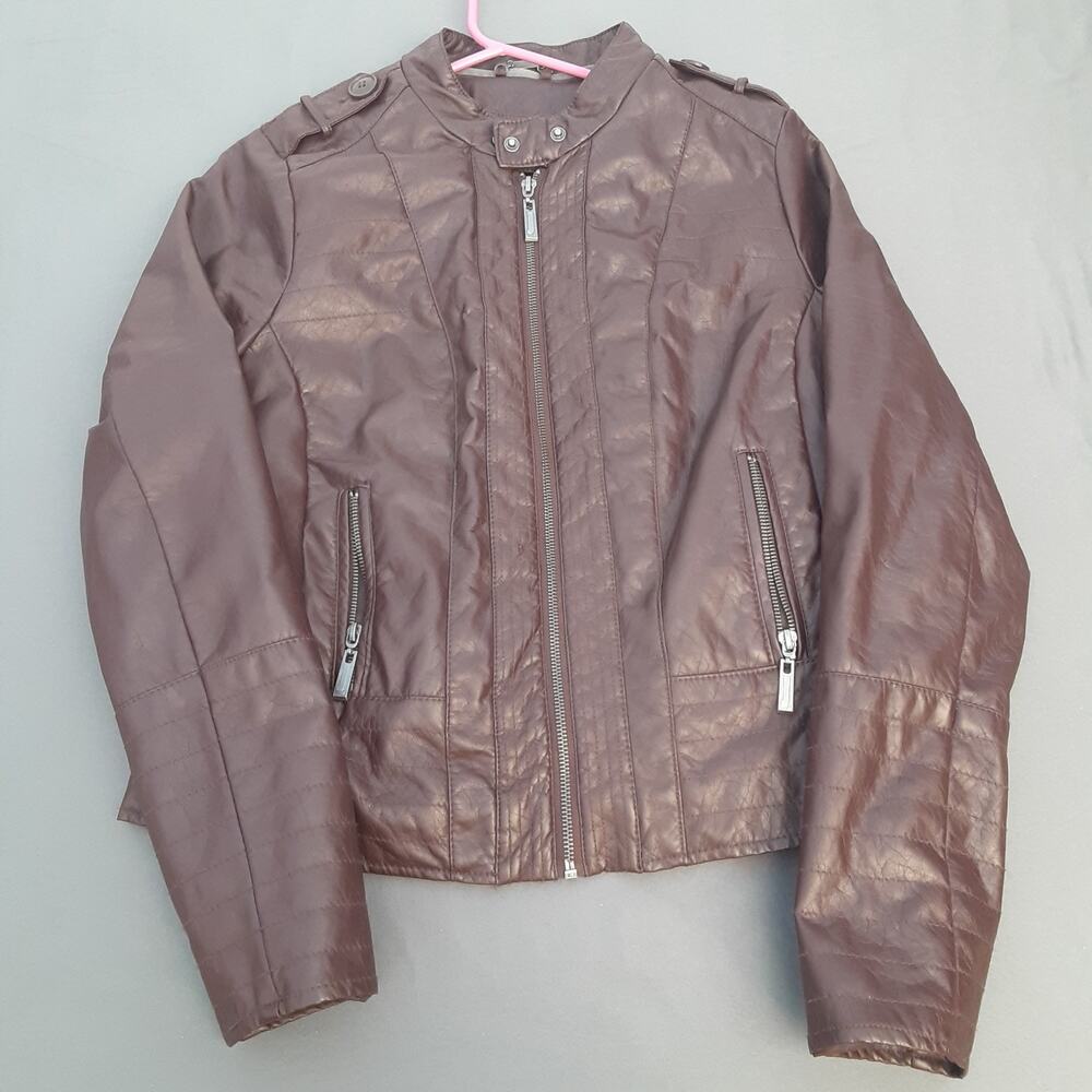 J2 Jacket Womens M Polyurethane/Vinyl Faux Fur Winter Brown Full Zip